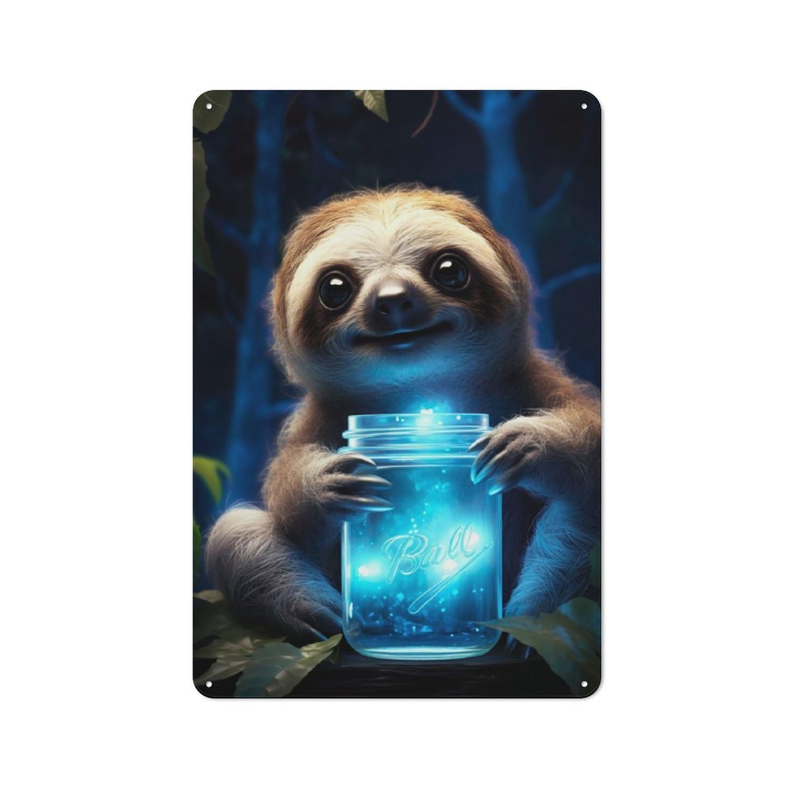 Junmoney Cute Sloth Luminous Glow Vintage-Inspired Tin Sign 30X20cm For Living Room Wall, For Display In Living Rooms And Feature Walls