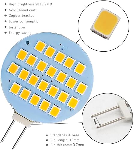 Vista 20 de G4 24-2835 SMD LED Bombilla Lámpara Super Brillante Blanco Frío Rv Cámper Gabinete Cámper Luz CA/DC12v-24v Paquete de 6