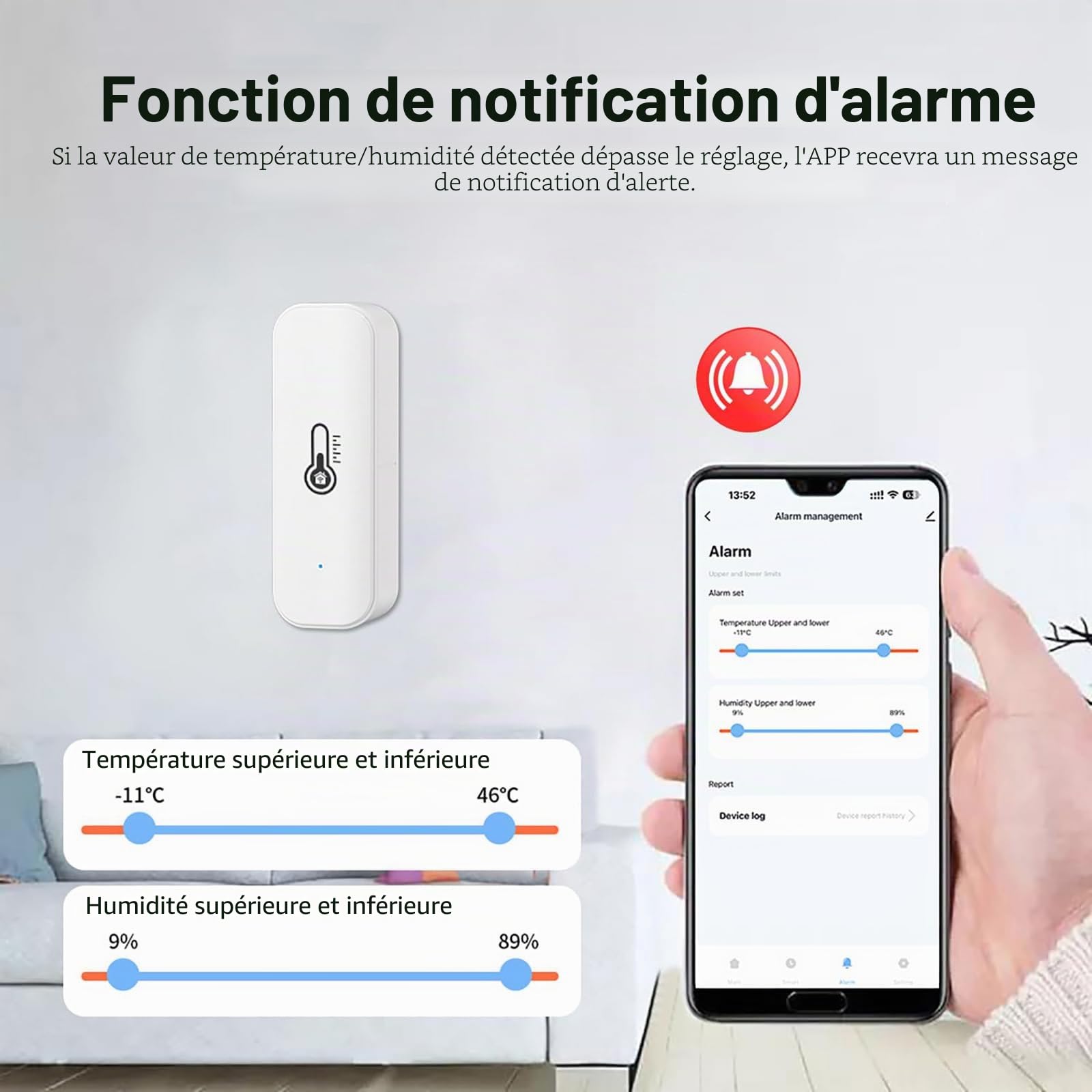 Thermomètre hygromètre Smart,capteur de température et d'humidité intérieures en modes WiFi et Bluetooth,moniteur de température ambiante avec app surveillance,stockage des données pour la maison.4PCS