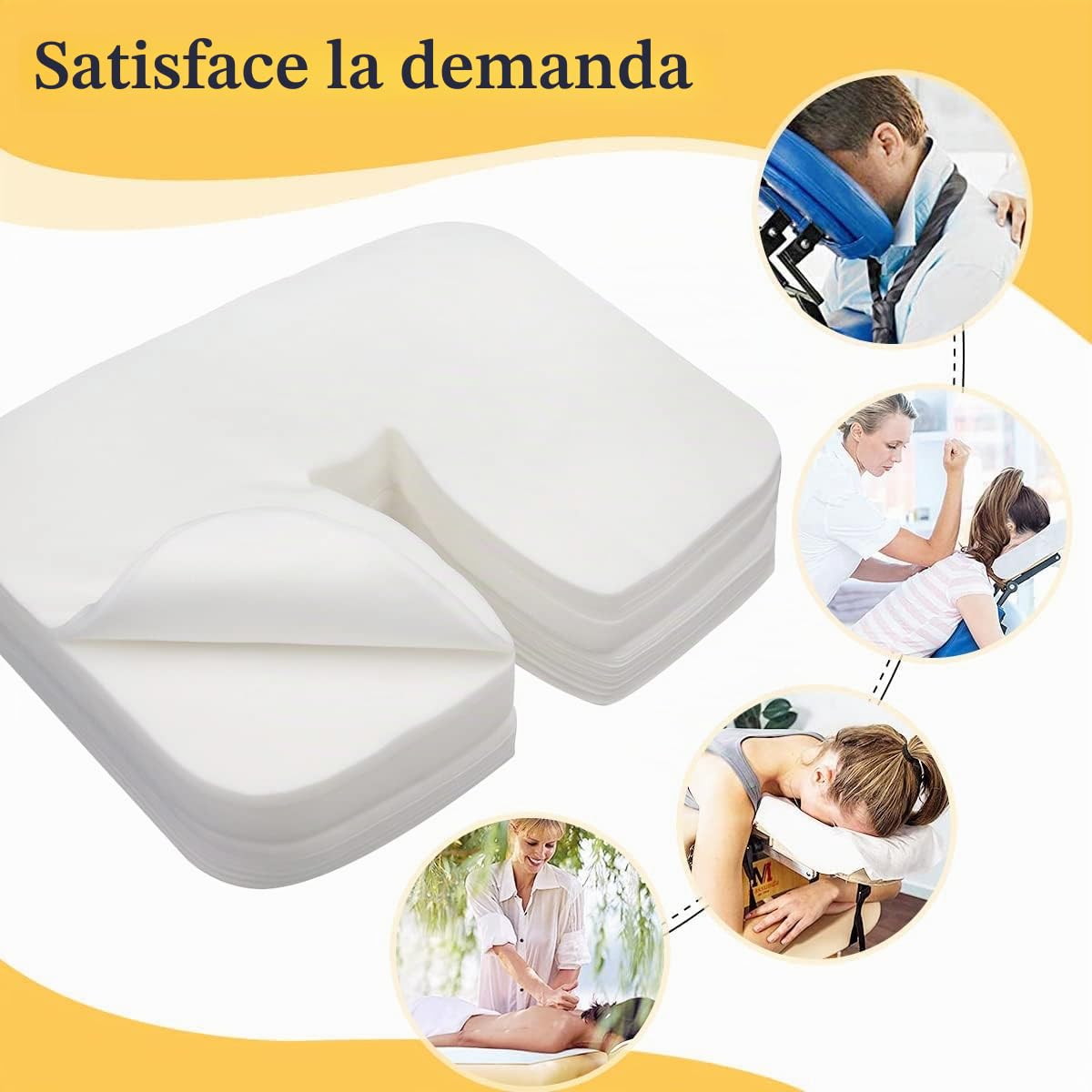 Fundas Desechables Para Reposacabezas de Mesa de Masaje, Toalla Desachable, Almohadillas desechables ,100 PCS para su camilla de masaje y su tumbona de tratamiento (36 x 27 cm)