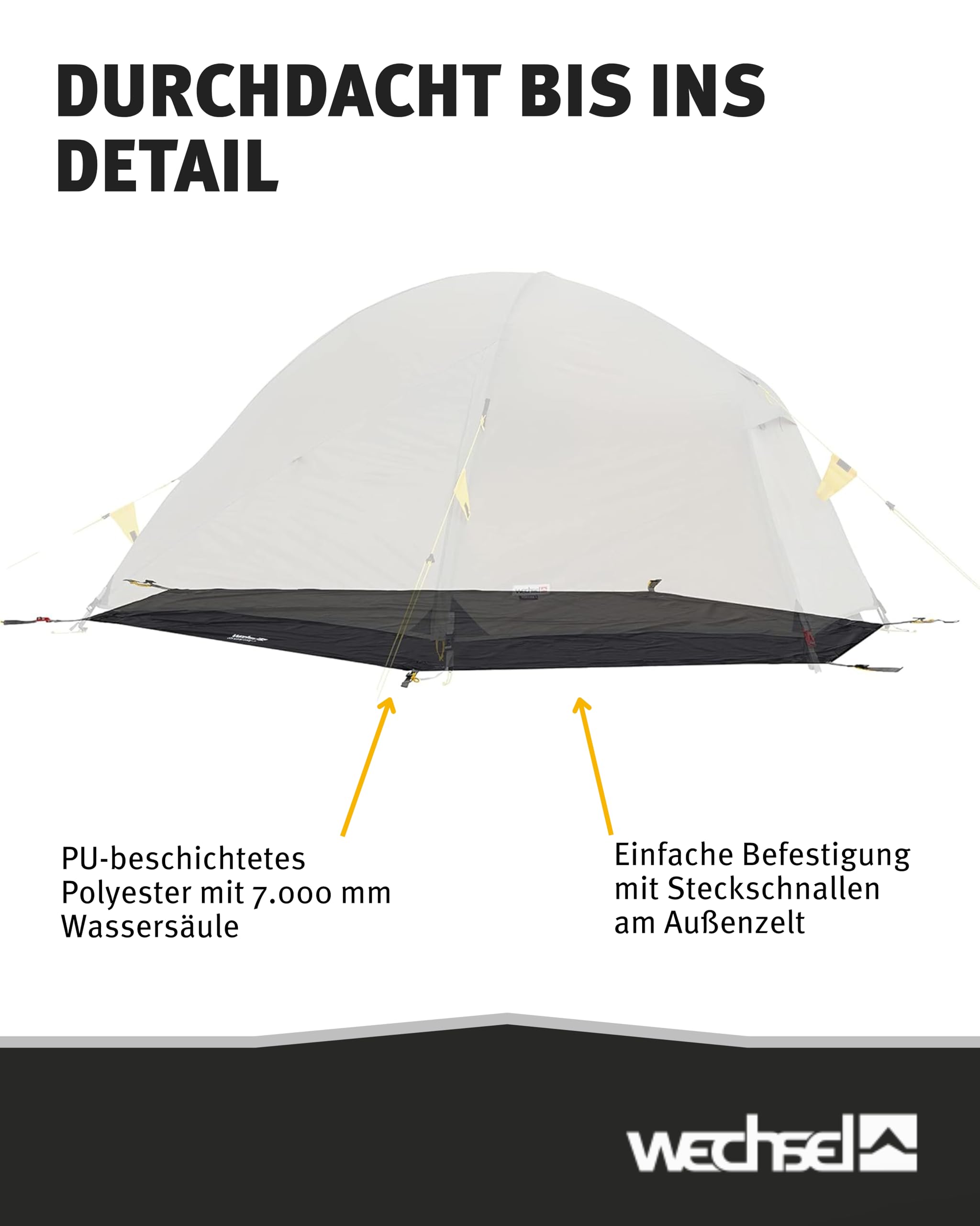 Wechsel Groundsheet Venture 1 I Schwarz I robuste Zelt-Unterlage Boden I Zeltplane wasserdicht mit 7000mm Wassersäule I Bodenplane aus 75D Polyester I Camping-Plane zum Schutz vor Nässe & Schmutz