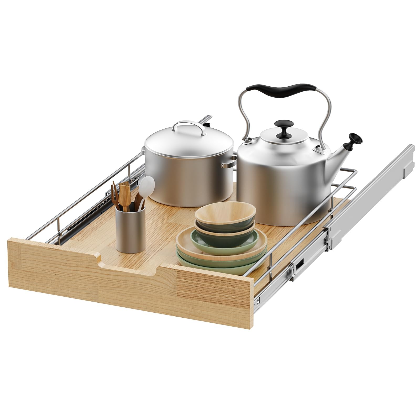 Pull Out Cabinet Organizer,Heavy-Duty Slide Out Shelf, Wood And Wire Basket, Pull Out Drawer for for Kitchen Under Sink Space, Pantry, Bathroom (11 * 21in -Wood and Wire)