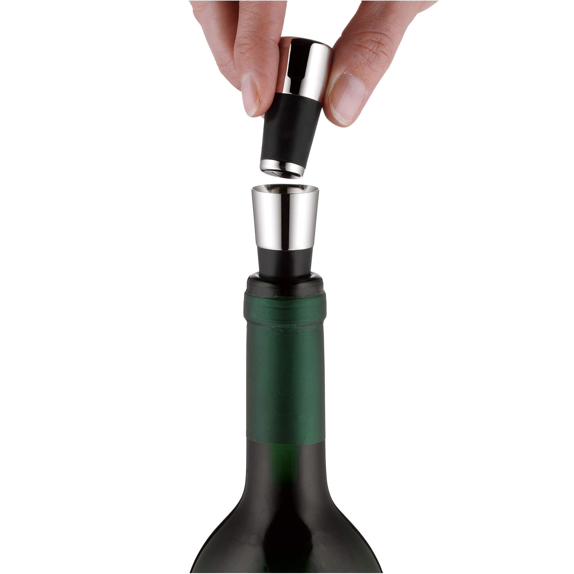 WMF Clever&More Sekt-Weinkühler Edelstahl 19,5 cm, Flaschenkühler doppelwandig matt & Vino 2in1 Weinausgießer mit Flaschenverschluss, 2,4 cm, Ausgießer, Cromargan Edelstahl, Silikon