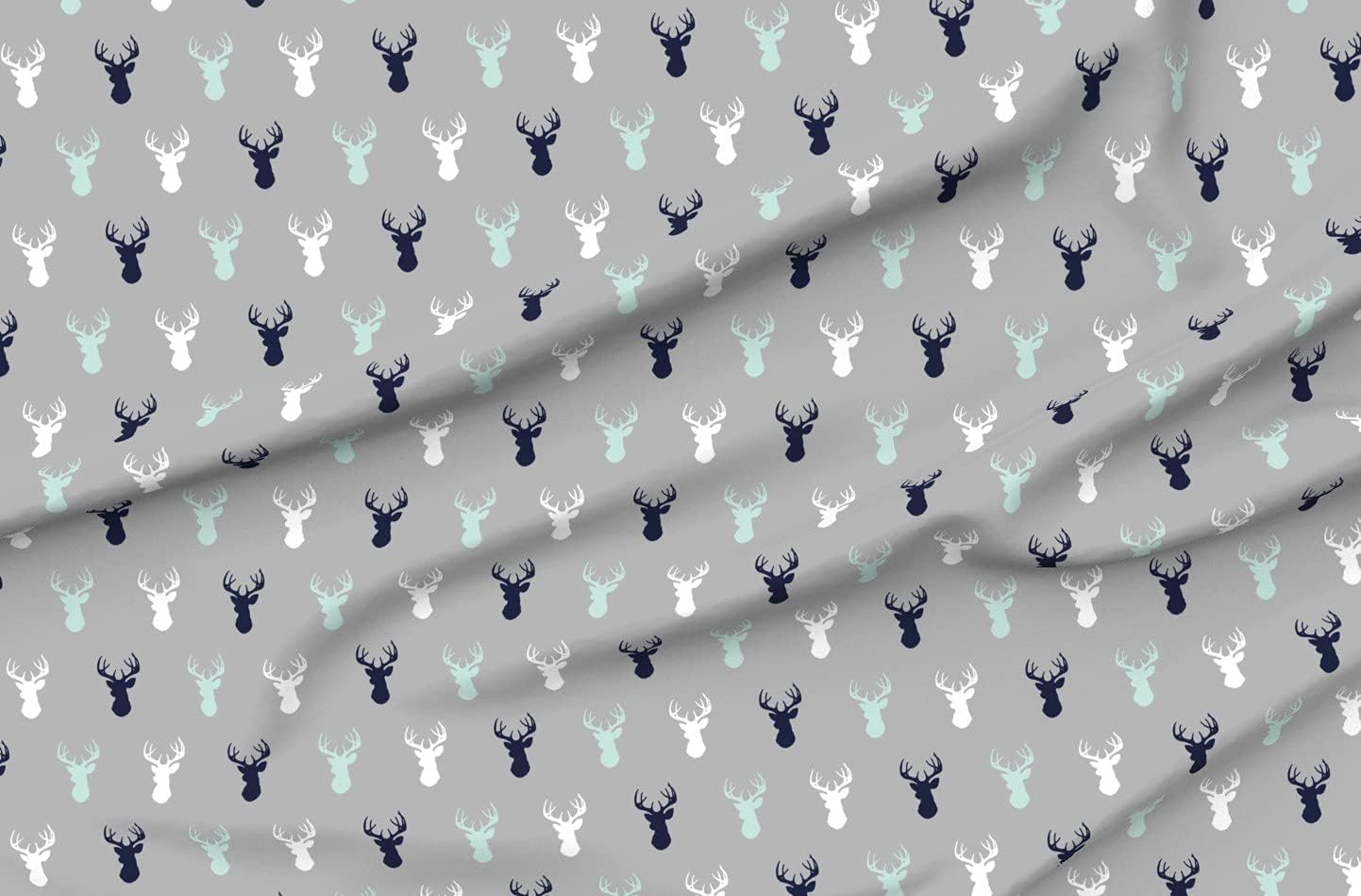 Spoonflower Fabric - Deer Mint Navy Grey Woodland Nursery Boy Printed on Minky Fabric by The Yard - Sewing Baby Blankets Quilt Backing Plush