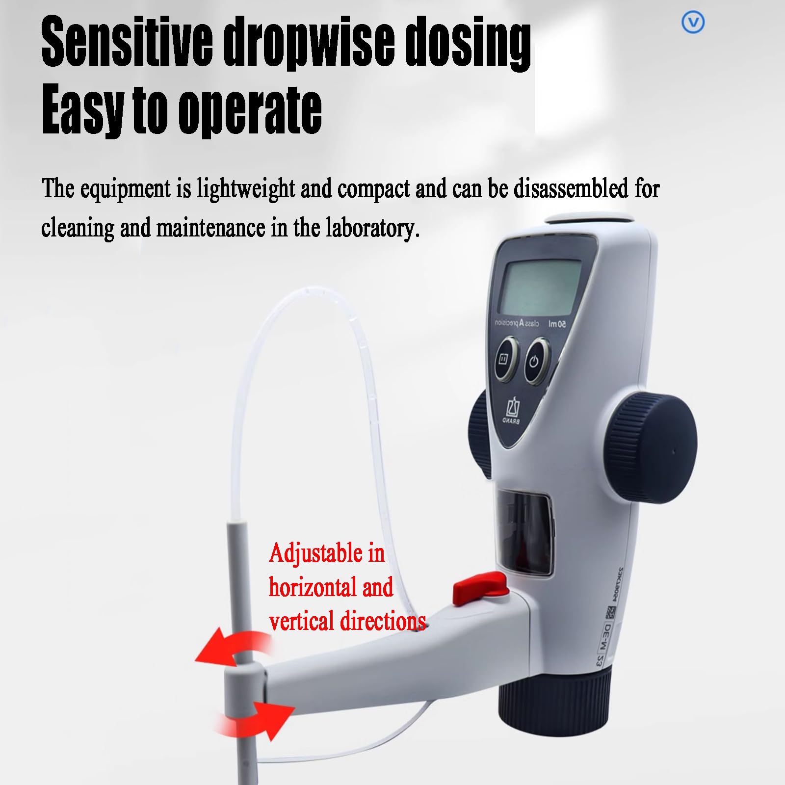 Dispensador cuantitativo ajustable para uso en laboratorio con alta precisión y ajuste decimal