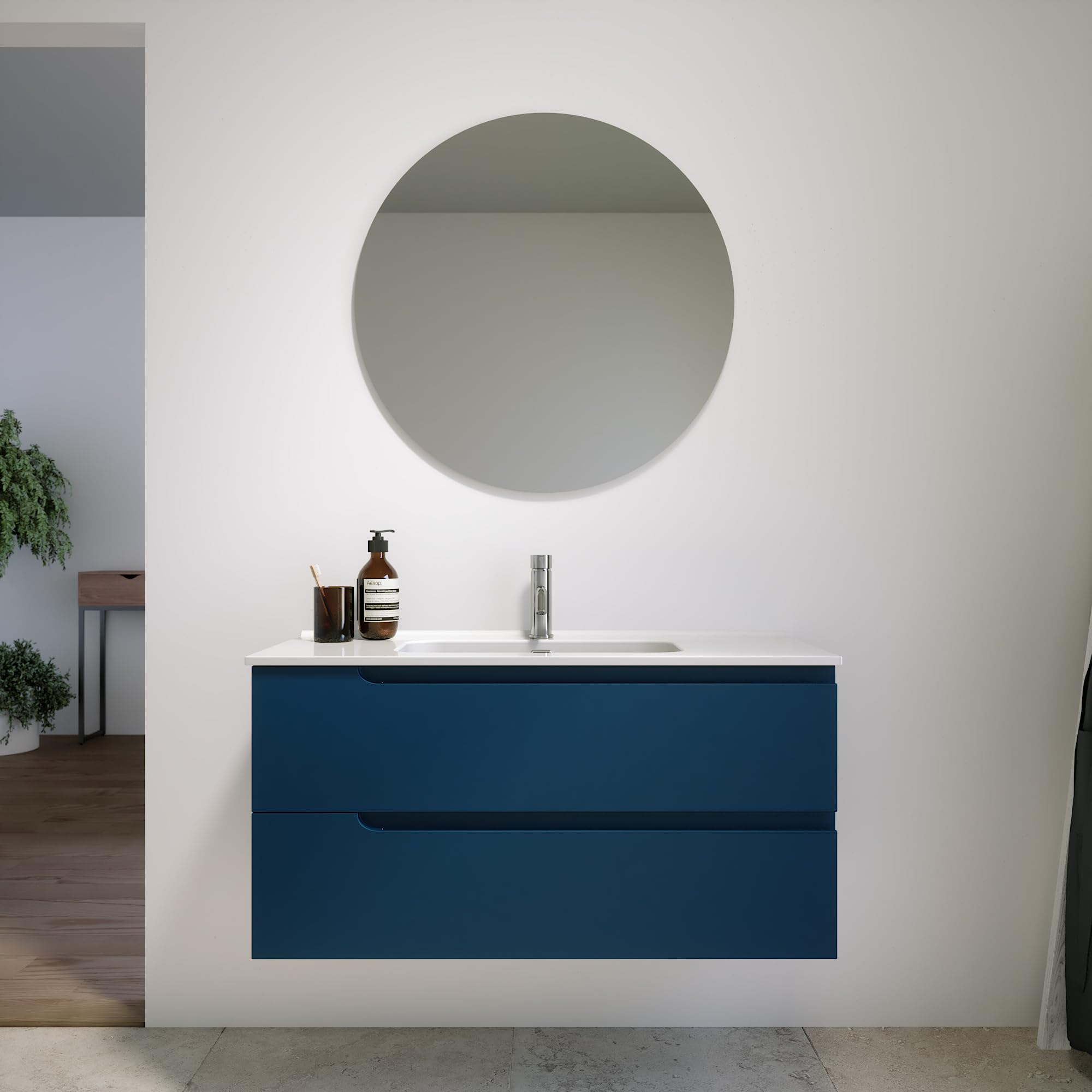 Parama Mobile Bagno Sospeso 120 cm 2 Cassetti Blu Zaffiro Opaco Con Lavabo Mod. Ardenne