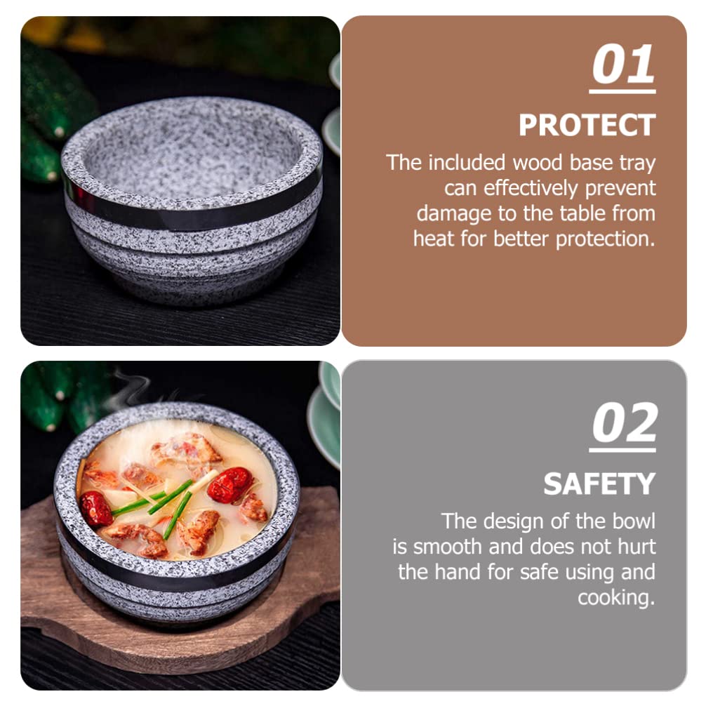 Koreanisches Dolsot Bibimbap Schüssel-Set – Keramik-Suppen-Eintopfschalen mit Holzboden – ideal für koreanische Küche Reis und Servieren – Küchengeschirr Backgeschirr