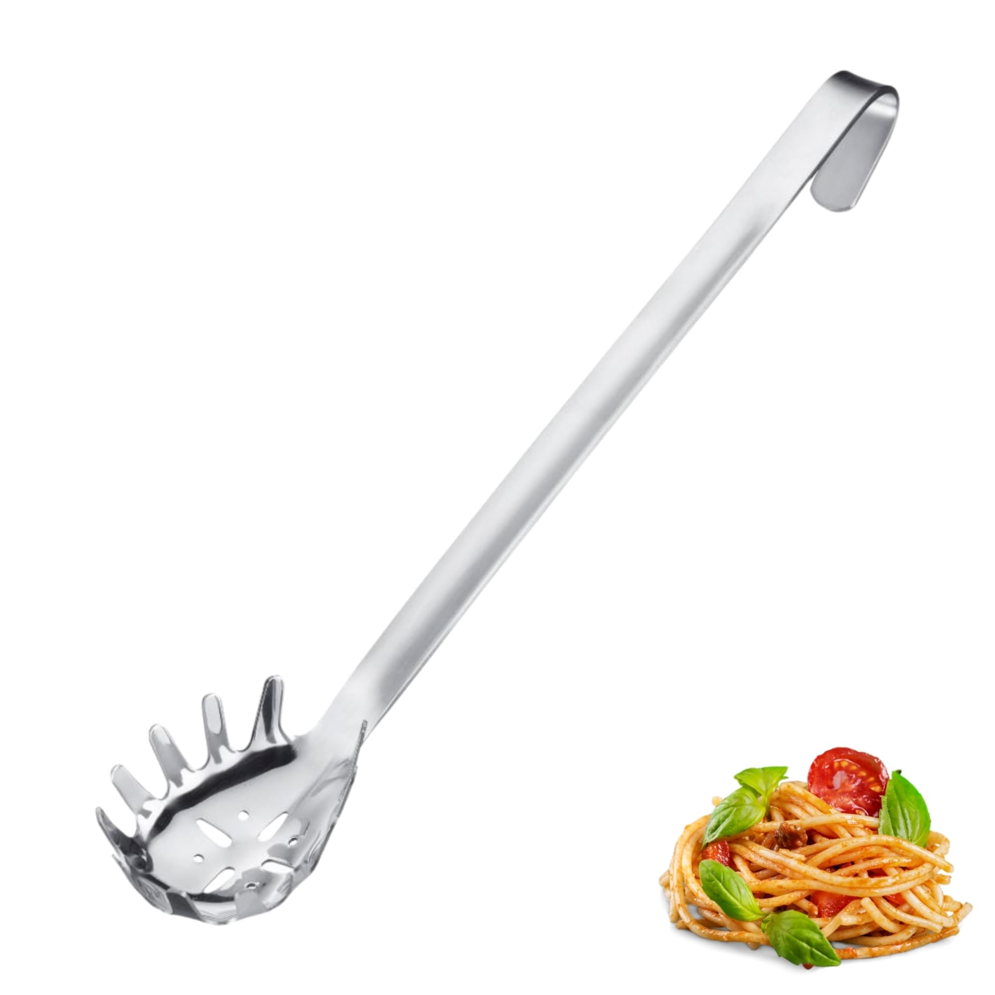Westmark Spaghetti Spoon Pro - Stainless Steel Pasta Spoon with Round Points - Practical Pasta Spoon for Spaghetti, Noodles & Co - Silver, 39.5 cm