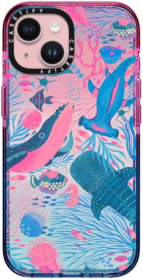 CASETiFY Impact iPhone 15 Case [4X Military Grade Drop Tested / 8.2ft Drop Protection] - Animal Prints - Under The Sea by Grace Andersson - Cotton Candy