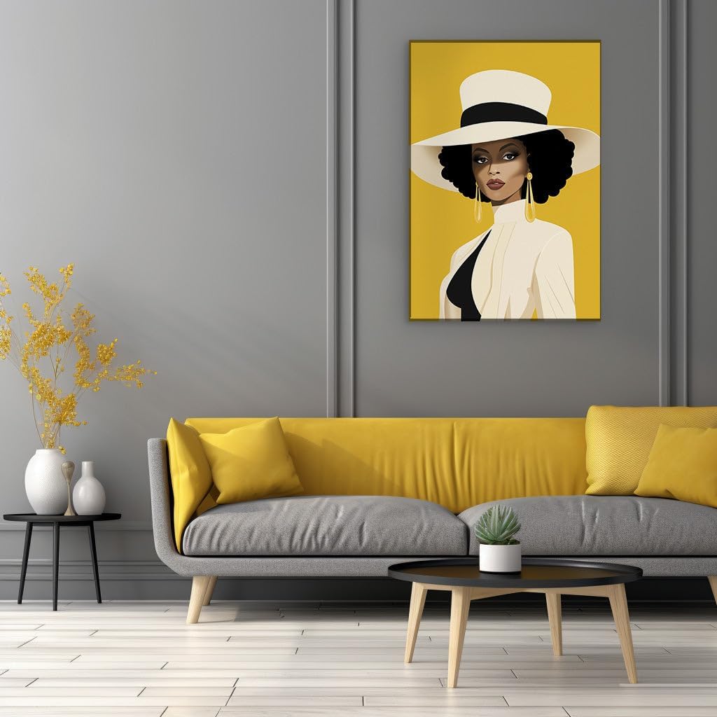 Canvas for Living room. Afro Elegance in Monochrome: A Study in Contrast and Color, 27 x 18 inch Canvas Wall Art - Foreground And Background - Modern Home Decor