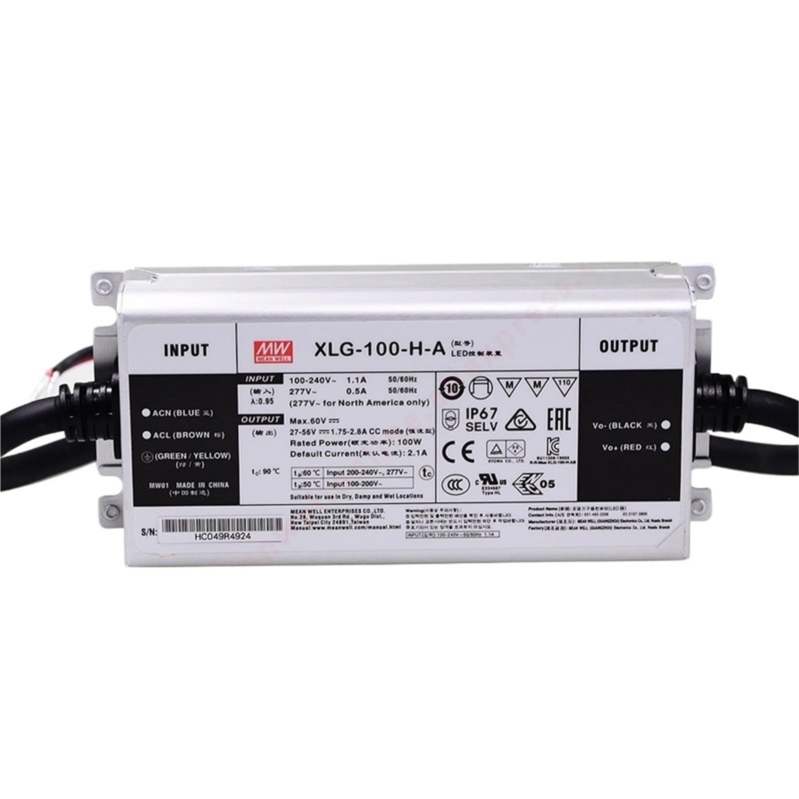 Fcarumiqp Xlg-100-H-A-100W Xlg-100-H-A Ip67 1750-2780Ma/27-56V/100W Led Driver