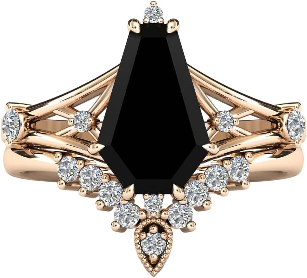 2 CT Coffin Cut Onyx Bridal Ring for Women | Black Engagement Ring | Handmade Diamond Jewelry | Silver/Gold Anniversary Ring for Her/Gifts