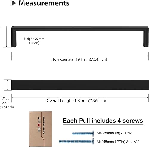 Miniatura 2 de homdiy Paquete de 5 manijas negras para gabinetes, color negro mate, 7-12 pulgadas (7.559 in), tiradores cuadrados para gabinetes de cocina,