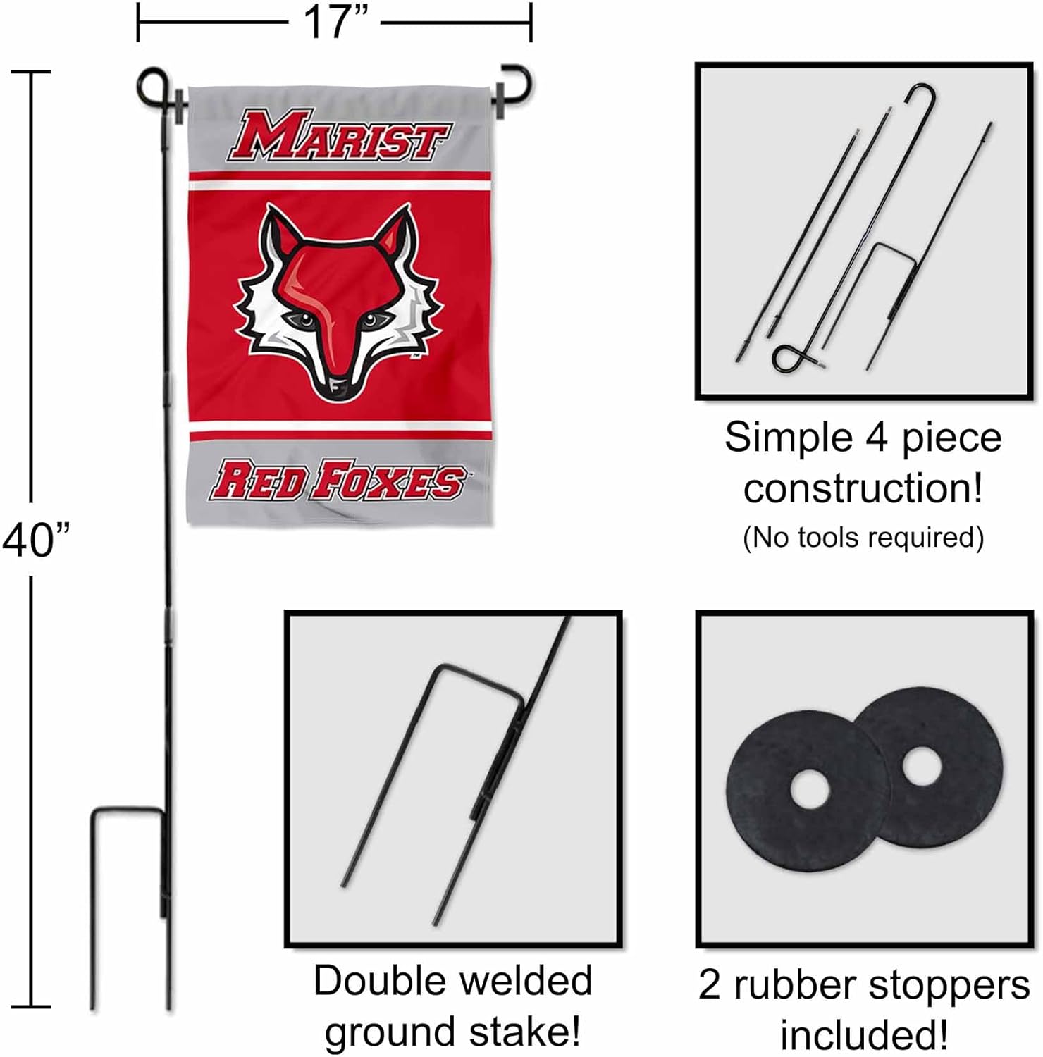 Marist Red Foxes Garden Flag with Stand Holder - Image 3