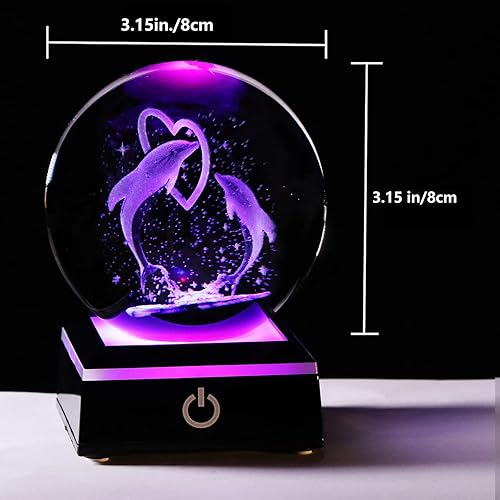 Miniatura 5 de Qianwei Bola de cristal láser 3D, regalos de delfín para mujeres y hombres, figuras de cristal para decoración de habitación, cumpleaños para 2