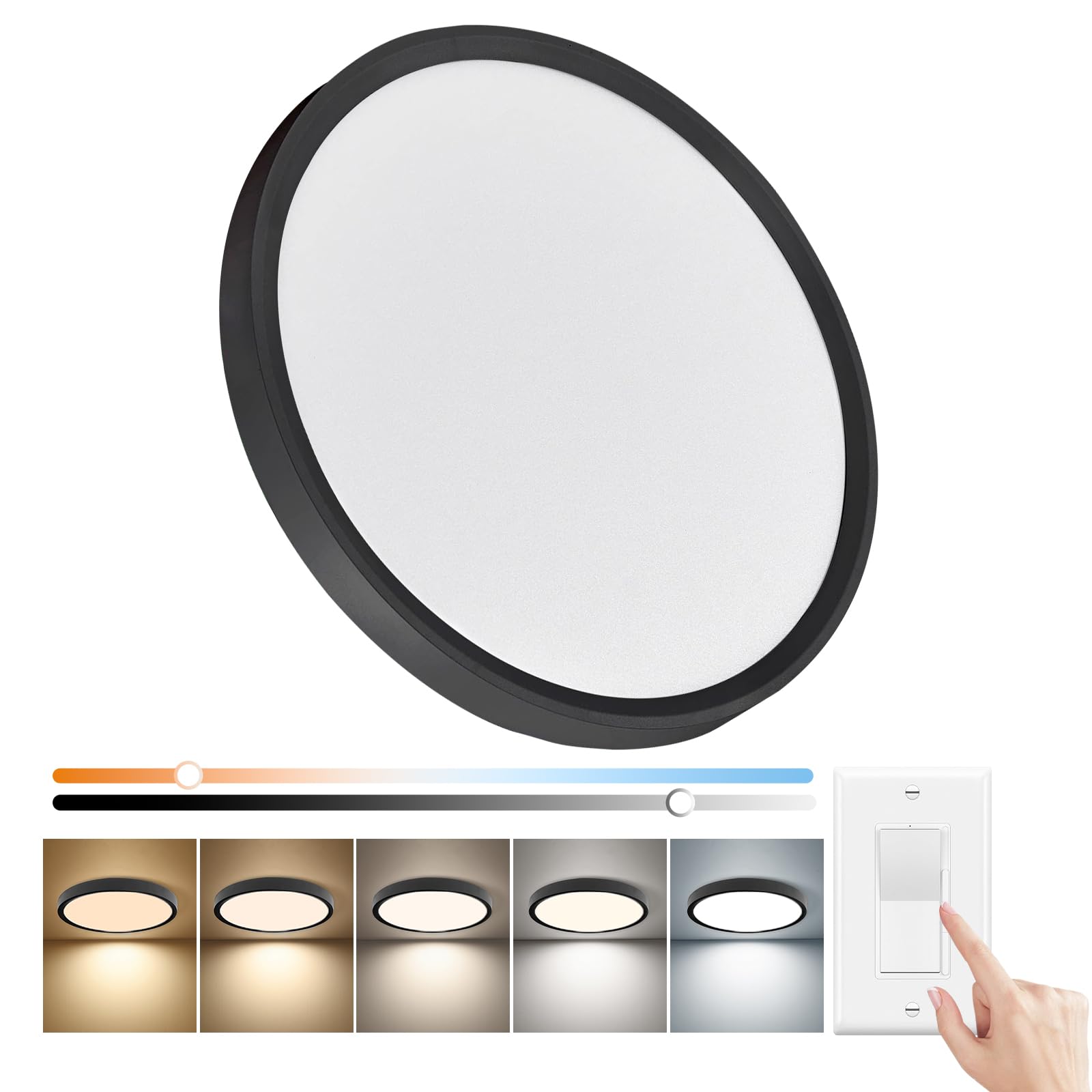 15.8 Inch Dimmable LED Flush Mount Ceiling Light, 32W, 3480LM, 3000K/3700K/4000K/5000K/6000K, Round Flat Panel Low Profile Ceiling Light Fitures for