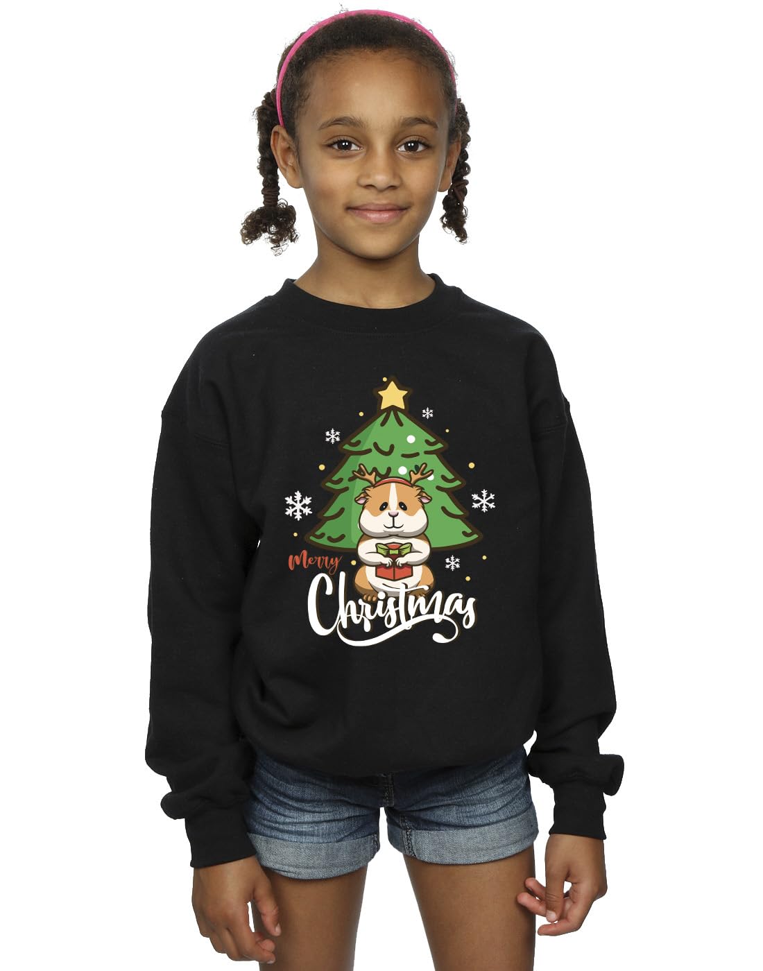 Absolute Cult Christmas Girls Guinea Pig Merry Christmas Sweatshirt Black 9-11 Years