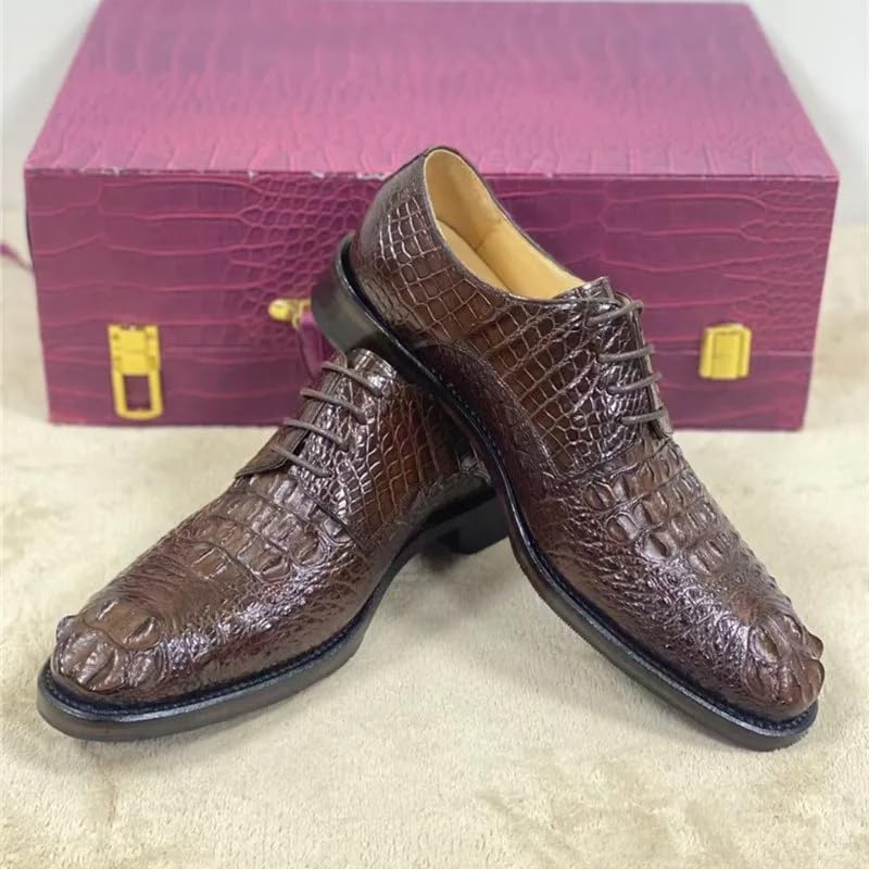 Authentic Real True Crocodile Skin Men's Brown Dress Shoes Genuine Alligator Leather 100% Hand Sewing Male Lace-up Formal Shoes4