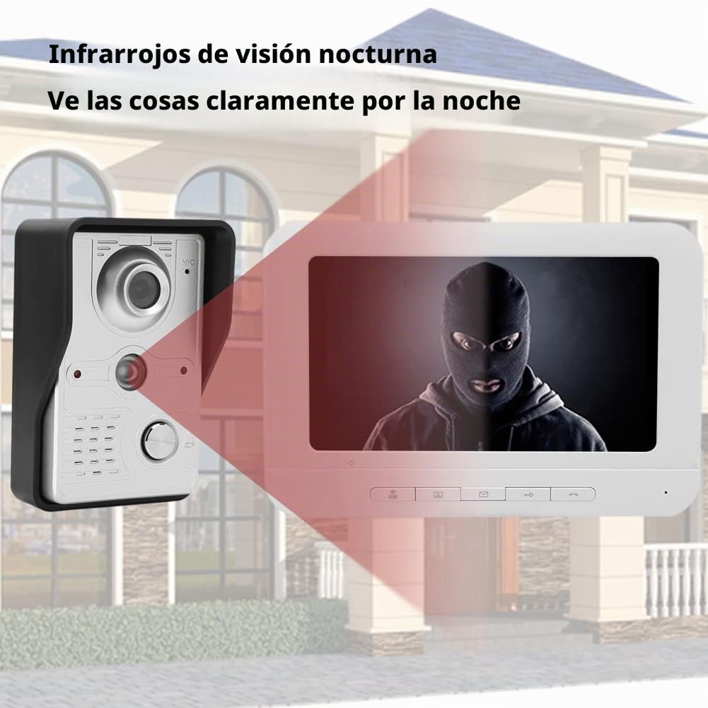 ciciglow Videoportero, Timbre de Video con Pantalla de 7 Pulgadas Soporte de detección de Movimiento de visión Nocturna Desbloqueo Remoto Monitoreo Intercomunicador de Doble vía