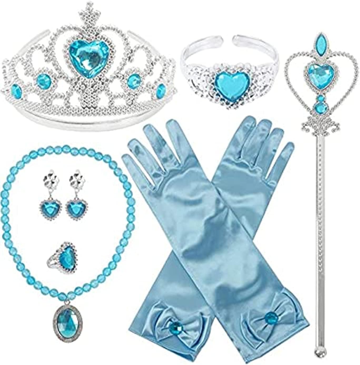 Jury 9PCS Princess Dress Up Accessories for Princess Costume Gloves Tiara Wand Necklace Earrings Bracelet and Ring Gift Set Princess Accessories for girls