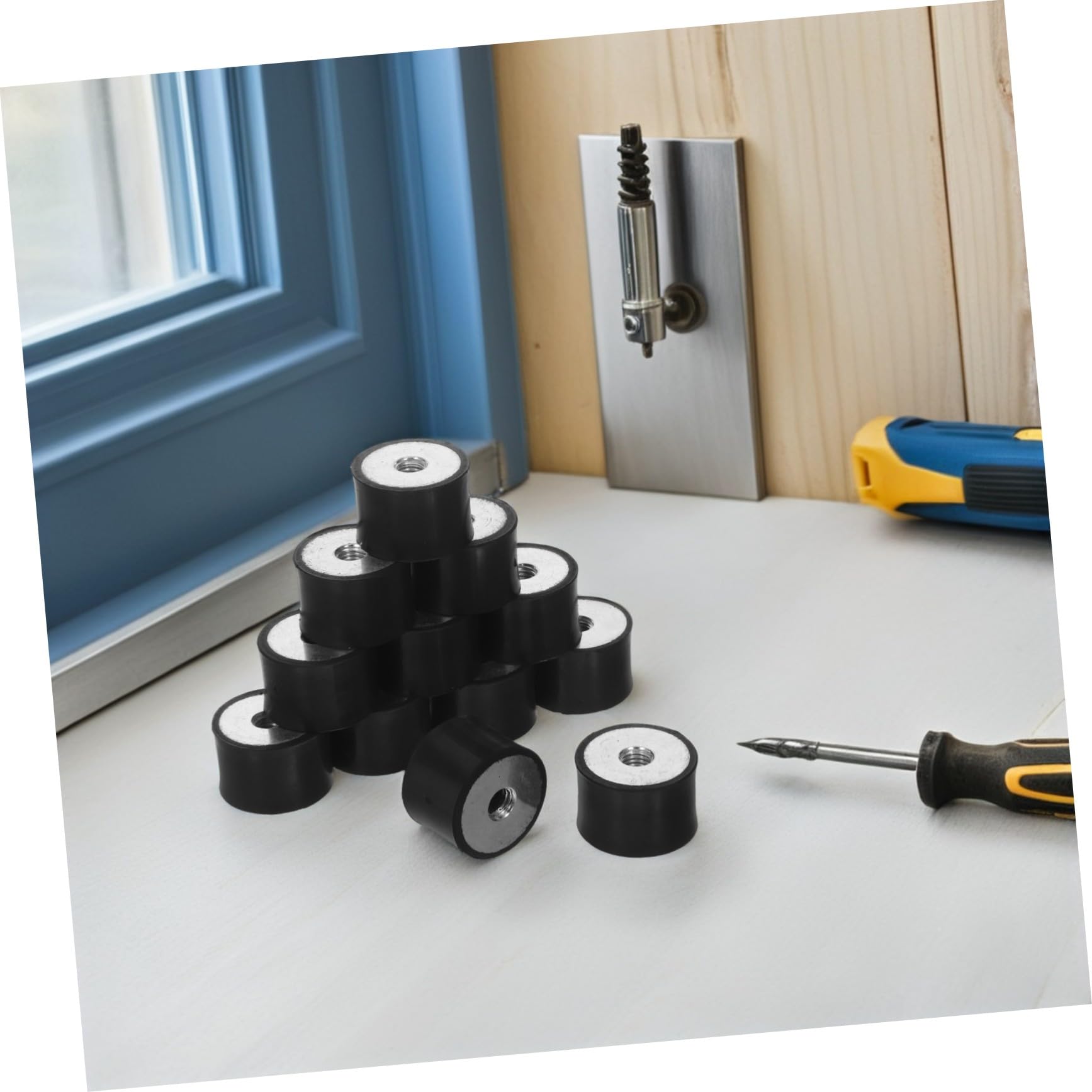 Mobestech 12 Pezzi Tamponi Antivibranti in Gomma Cilindrica con Filettatura Supporti di Isolamento Vibrazioni per Motori e Compressori Ammortizzatori Compressione per Riduzione Rumore