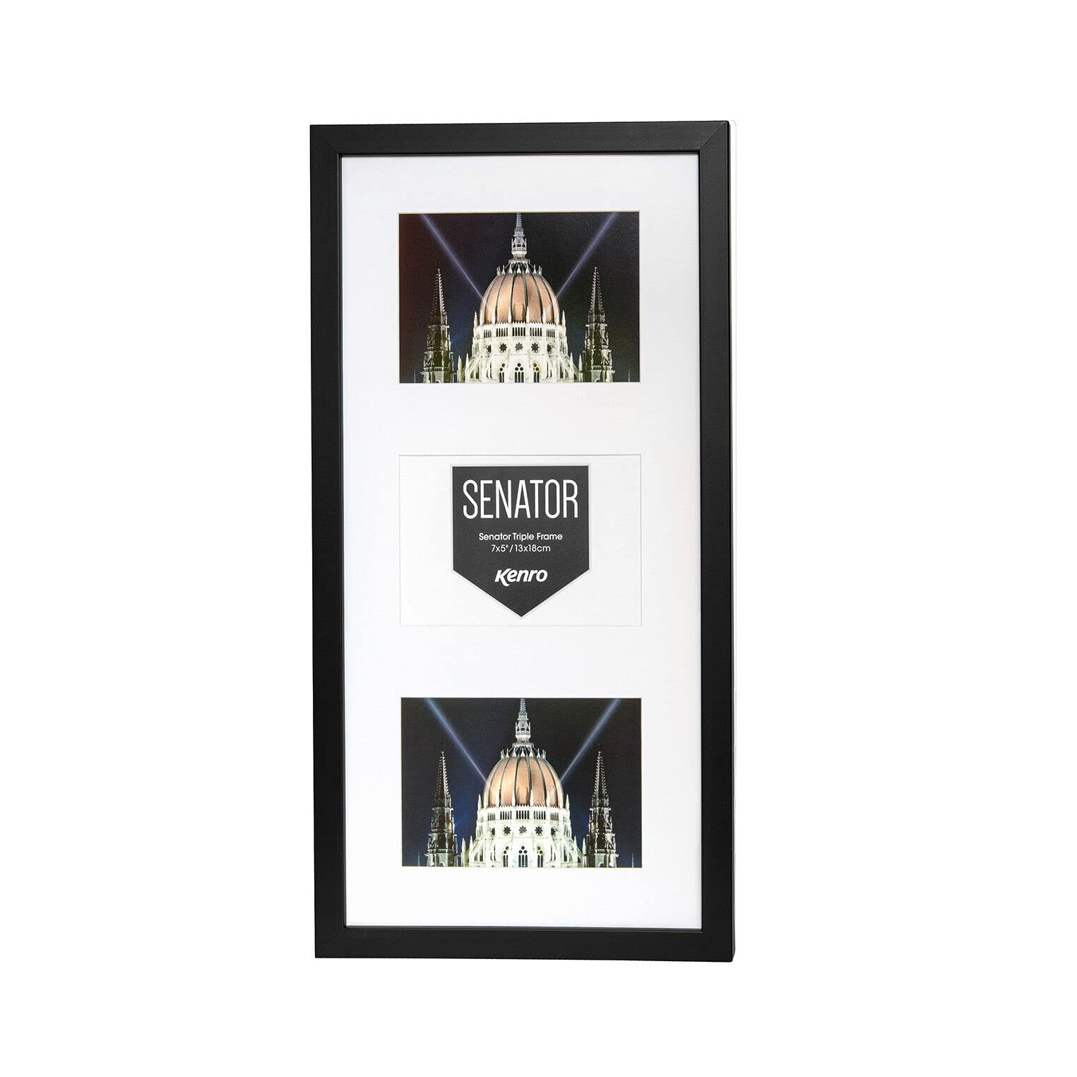 Kenro Black Senator Wood Triple Photo Frame With White Mat For 3 Photos 7X5 Inch / 13X18cm - Snf1318b/3