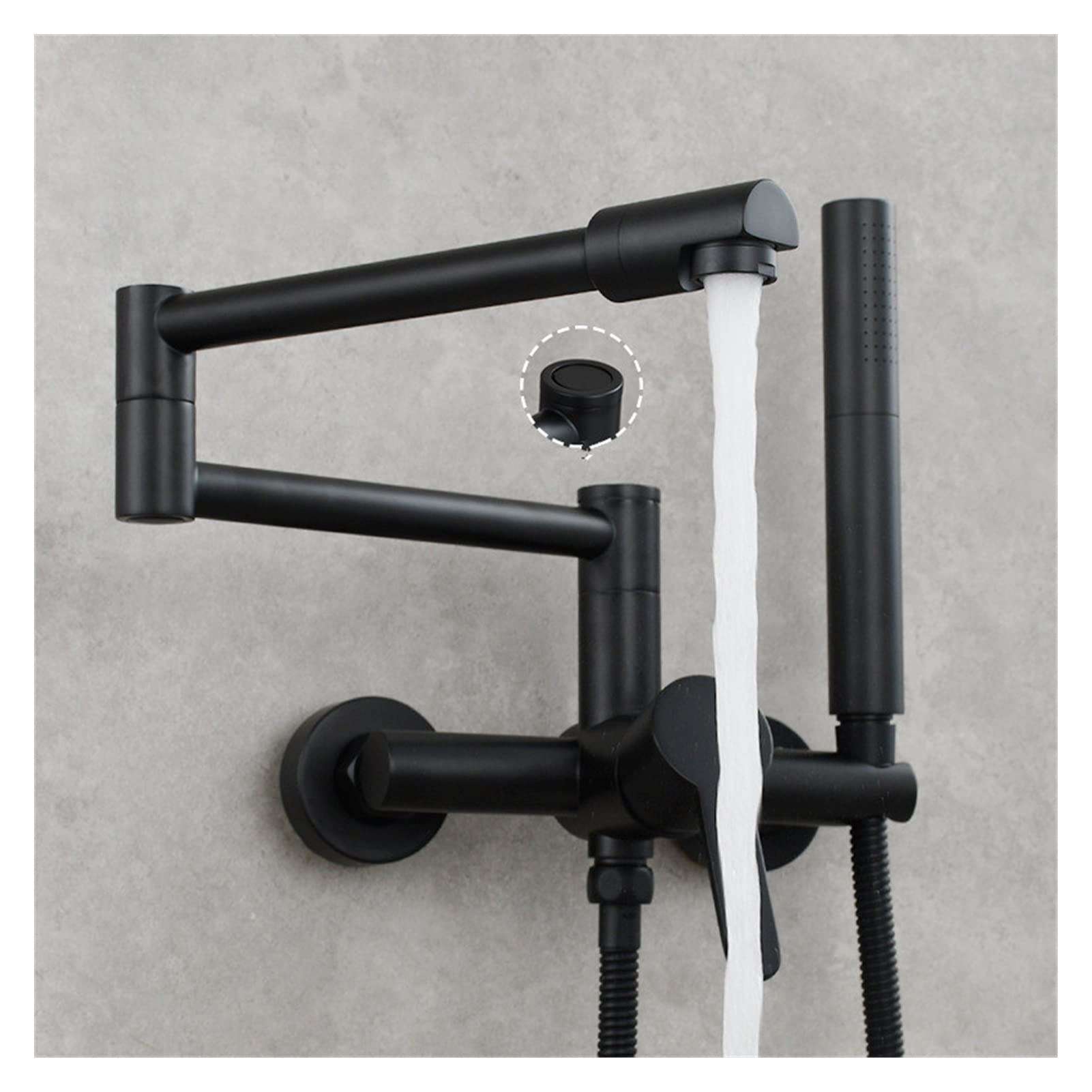 Flexible Swivel Tap, Fodable Kitchen Faucet Brass Black Sink Mixer Tap Hot & Cold Wall Mounted with Spray Gun Rotating(Style 4 Black)