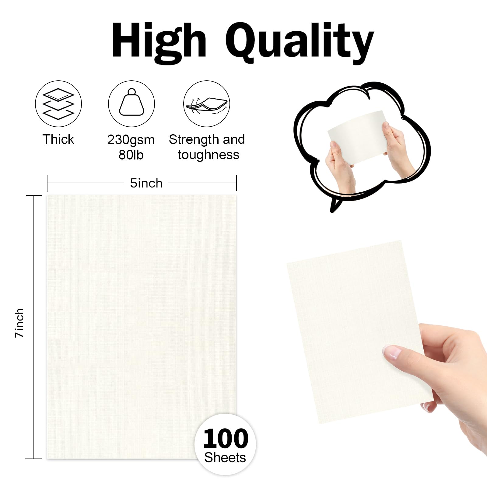 Goefun - Cartulina texturizada de papel de lino crema de 5 x 7, tarjetas de índice marfil para invitación de boda, papel de lino de 80 libras para impresión, invitaciones, artes y manualidades y
