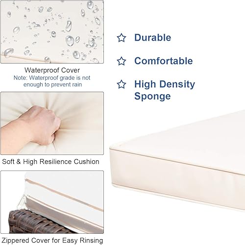 Miniatura 6 de Tangkula Juego de bar para patio, juego de 3 piezas de mimbre de ratán para exteriores con 2 cojines taburetes y mesa superior de cristal, cubierta