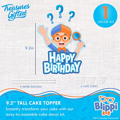 Treasures Gifted Officially Licensed Blippi Birthday Decorations - 1 Blippi Cake Topper - Happy Birthday Party Supplies Cake Decorations