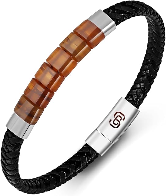 Mens Leather bracelet Handmade Braided Leather Bracelets for Men with Magnetic Stainless Steel Clasp and Gifts Box for Men, Dad, Husband, Son, Brothers and Collegue