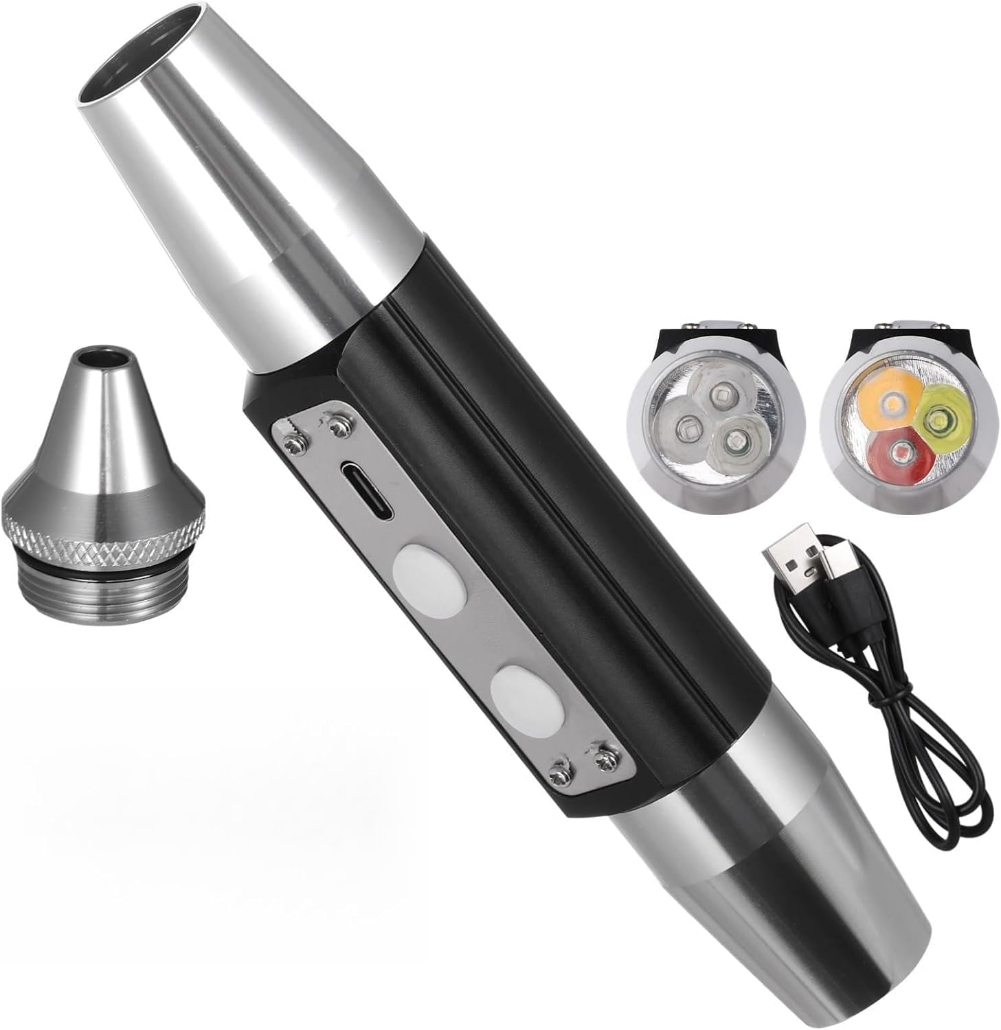 Super Bright Gemstone Flashlight, Dual-Head Design with Rechargeable Battery, Multi-Color Led Light for Jewelry and Gemstone Appraisal