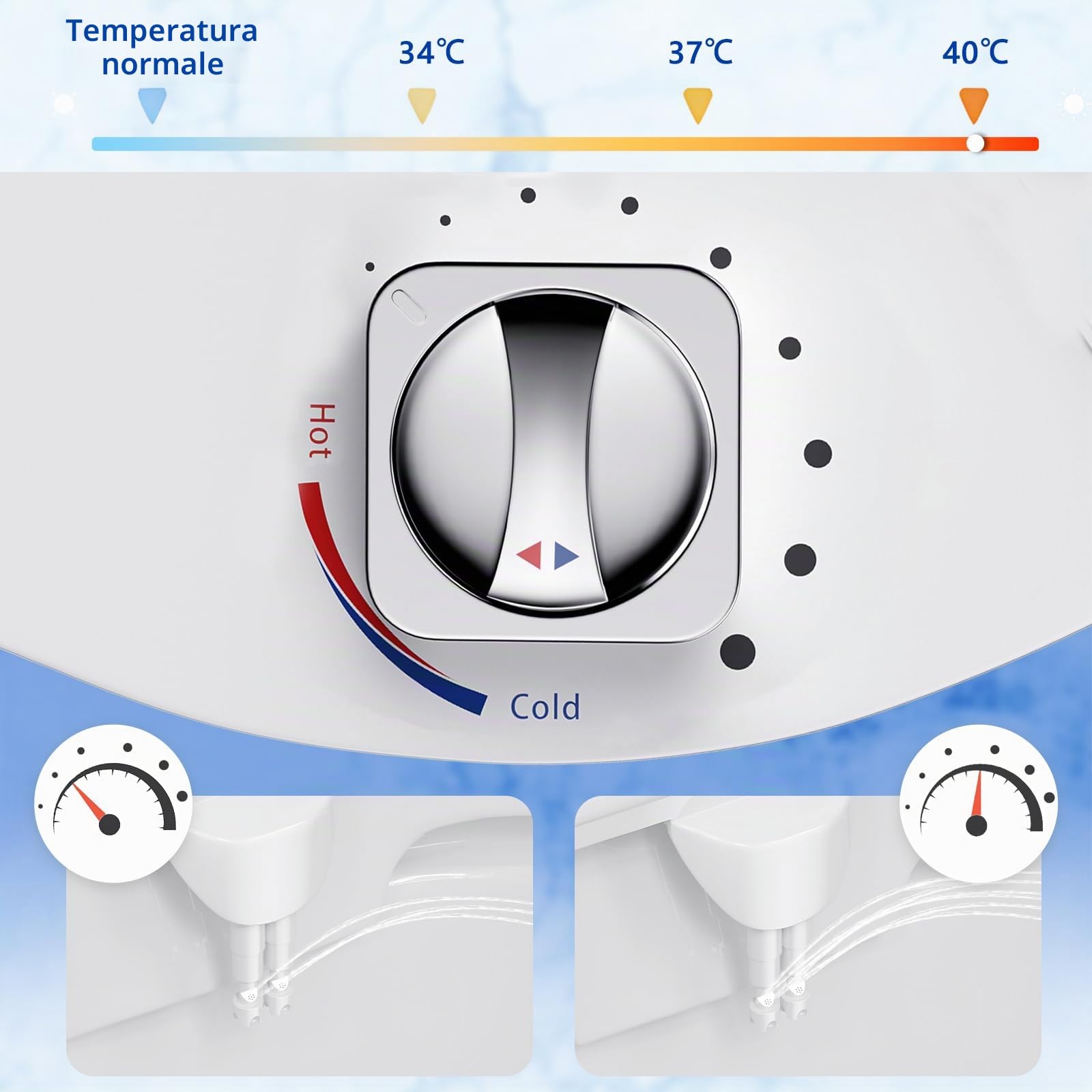 Attacco Bidet per WC UK, Bidet Non-Elettrico con Acqua Calda e Fredda con Doppio Ugello Autopulente (Lavaggio Frontale e Posteriore), Pressione dell'Acqua Regolabile Attacco Ultra-Sottile per