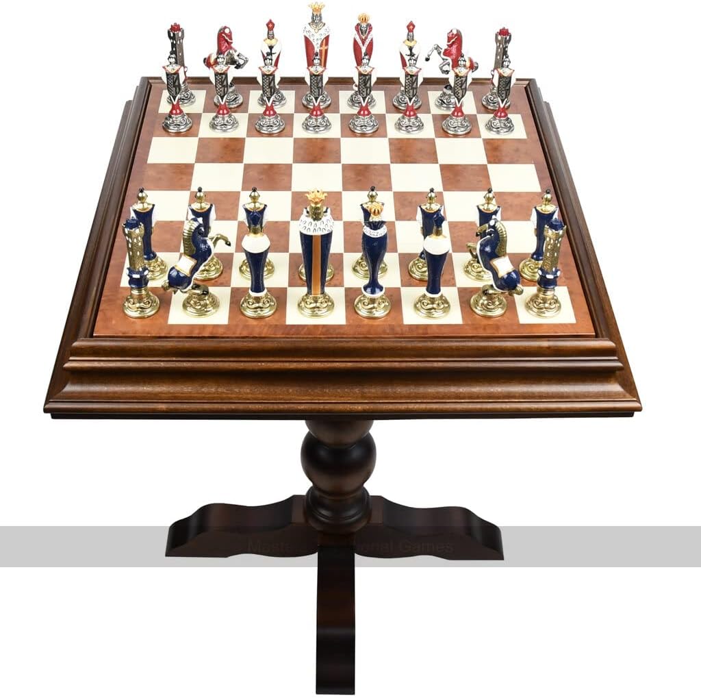 Luxury Beech And Elm Wood Chess And Backgammon Table Wooden Chess Table With Legs - 59cm Chequerboard Top - Game Table Furniture Set - Made In Italy