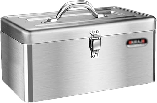 Caja de herramientas de acero inoxidable, caja de herramientas multifunción plegable de 2 capas, con bandeja de herramientas extraíble y caja de