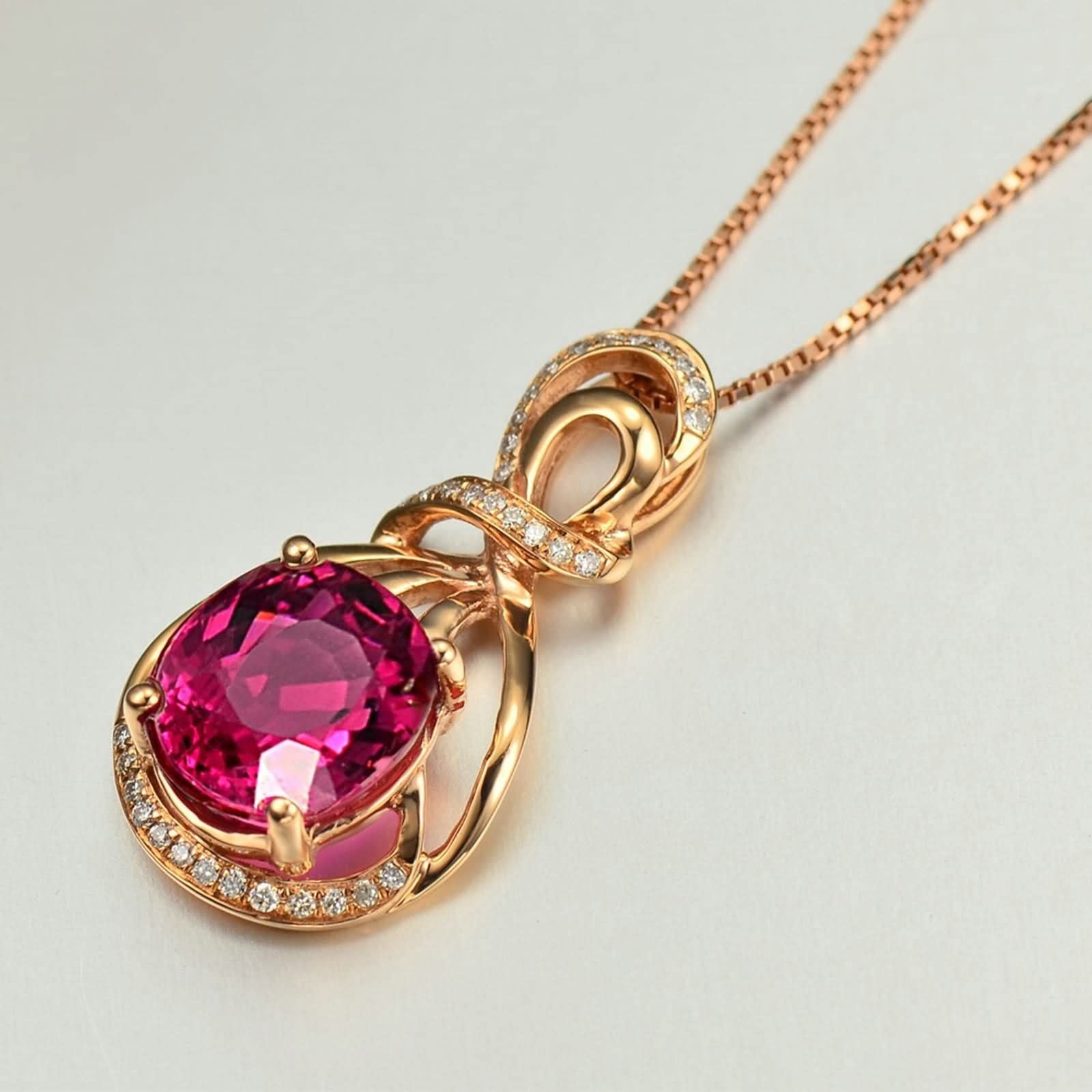 Collar de moda para mujer, collar con colgante de turmalina con rojo de 3,52 quilates frente a piedra preciosa de corte muy bueno de 18 quilates, lujoso collar de regalo para mujer, Turmalina Diamante