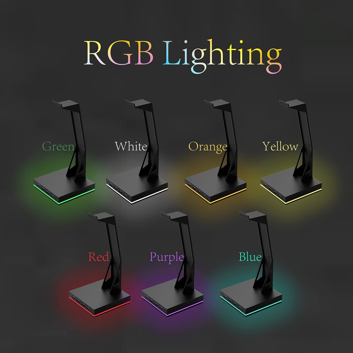 Supporto per cuffie con 4 porte USB 2.0, supporto da gioco RGB per accessori per PC da gioco, organizza e visualizza cuffie, ideale per i giocatori