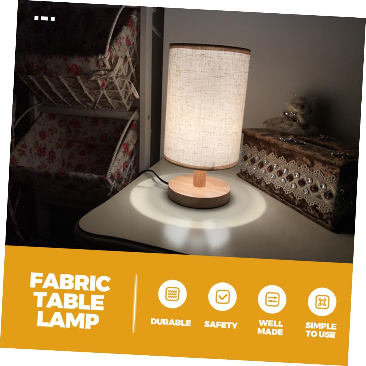 Simple Chic Linen Tabletop Lamp Desk Light Bedside Night Lamp Led Home Decor
