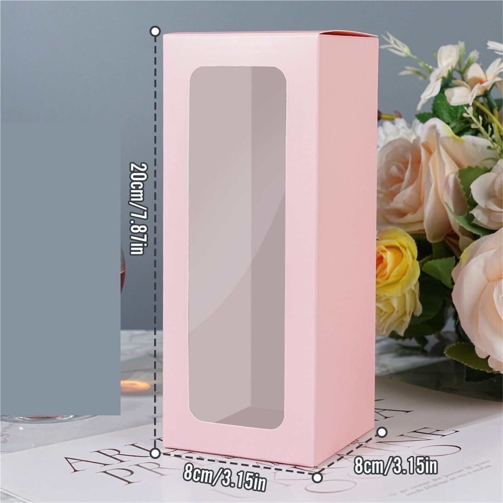 Kraftpapier Box Mit Fenster 8 x 20 cm große Geschenkbox mit Fenster