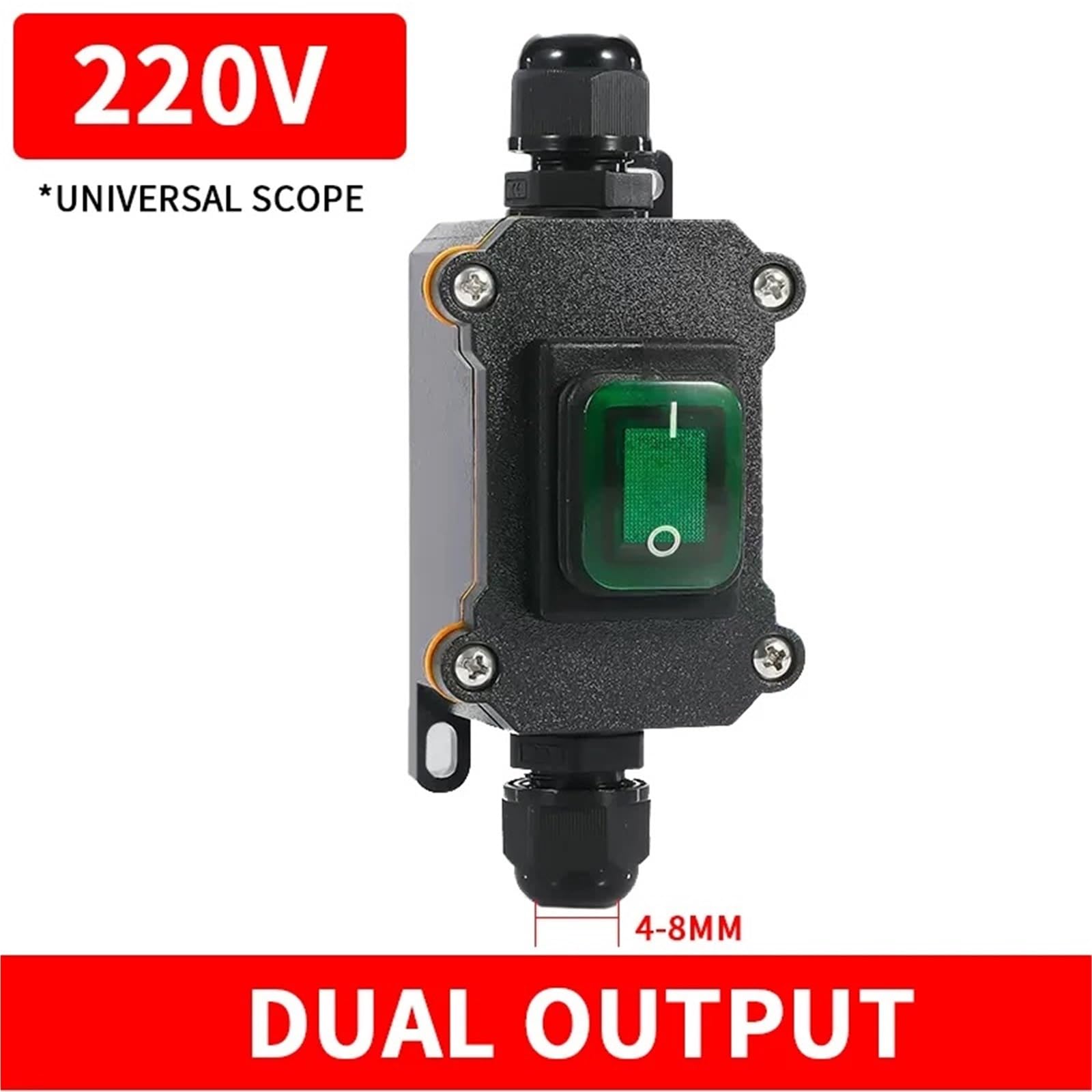 Interruttore a bilanciere marino impermeabile con cavo di alimentazione in linea LED IP65 Scatola di giunzione esterna Interruttore elettrico 12V 24V 220V 16A 30A(Double green 220V,5 PCS)