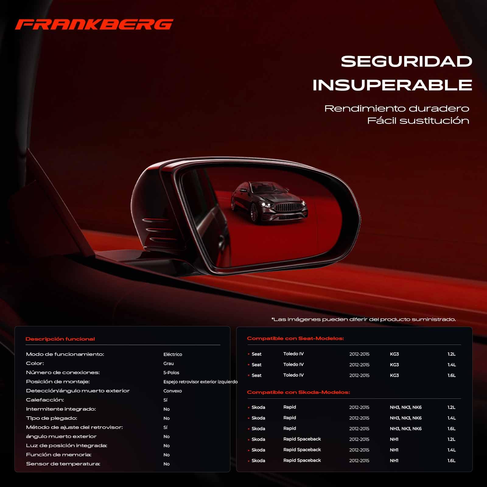 Frankberg Espejo exterior eléctrico izquierdo de 5 Polos 5JB857507A9B9
