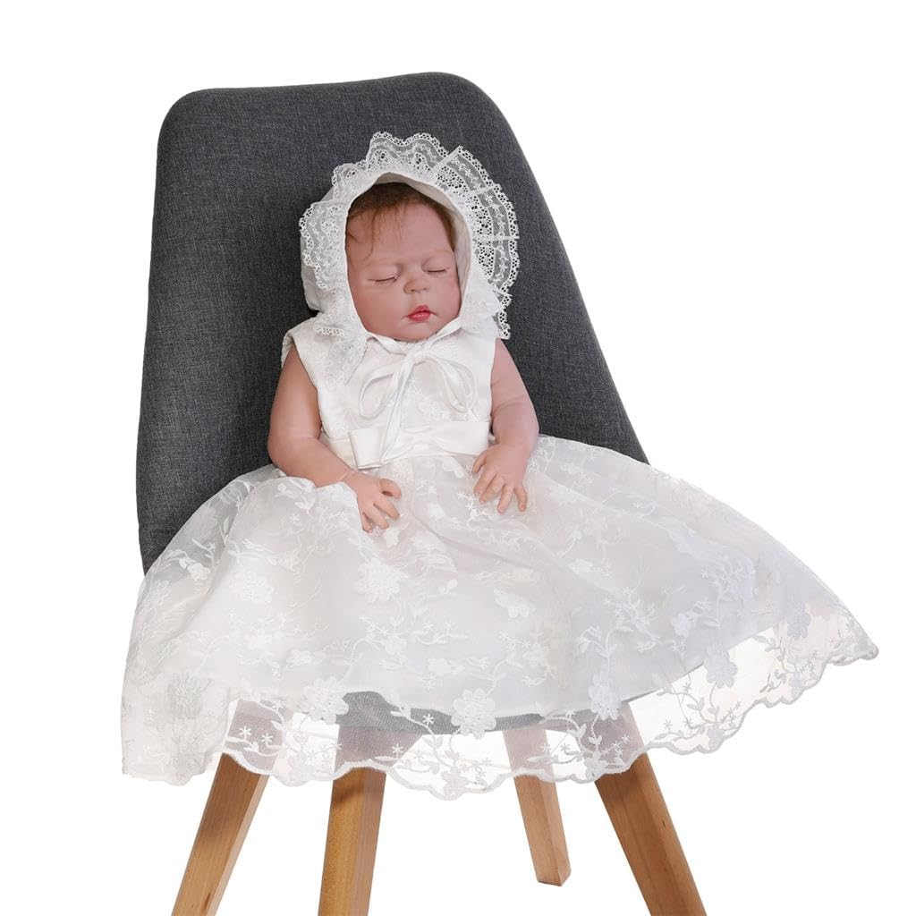 Lito Angels Taufkleid Kleidung Set mit Spitze Mütze für Baby Mädchen Alter 3-18 Monate, Cremeweiß