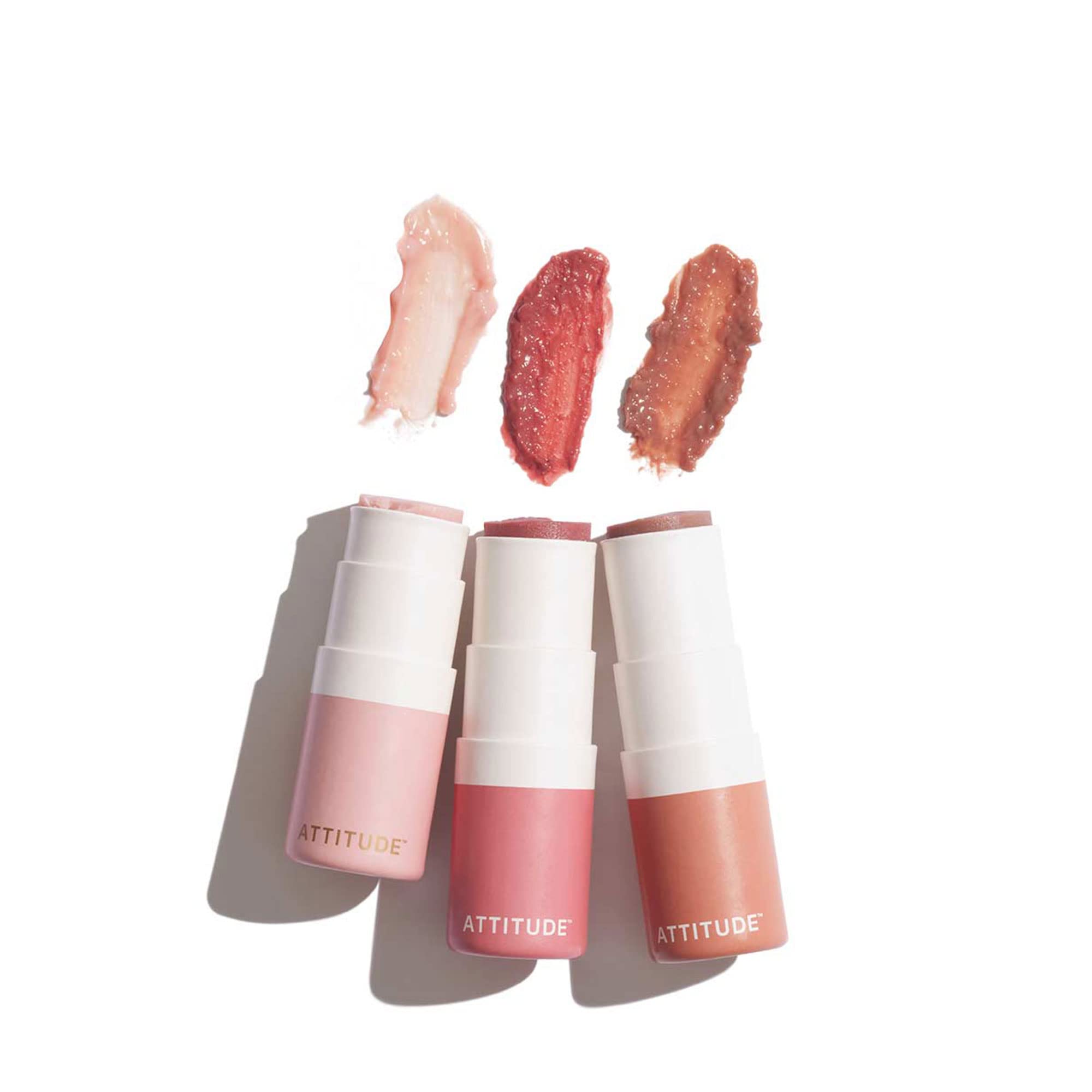 ATTITUDE Oceanly Plastic-Free Sheer Lip Gloss Bundle Silky Pink Ginger Happy Berry 3-Pack - Titanium Dioxide-Free EWG Verified