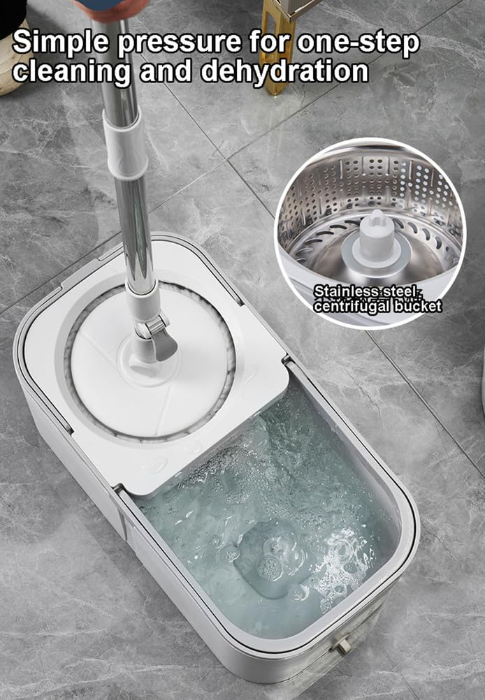 Système de Seau à essorage, Ensemble Balai et Seau avec essoreuse, balais ménagers avec 1 Recharge, Balai à Manche Extensible pour Le Nettoyage des sols