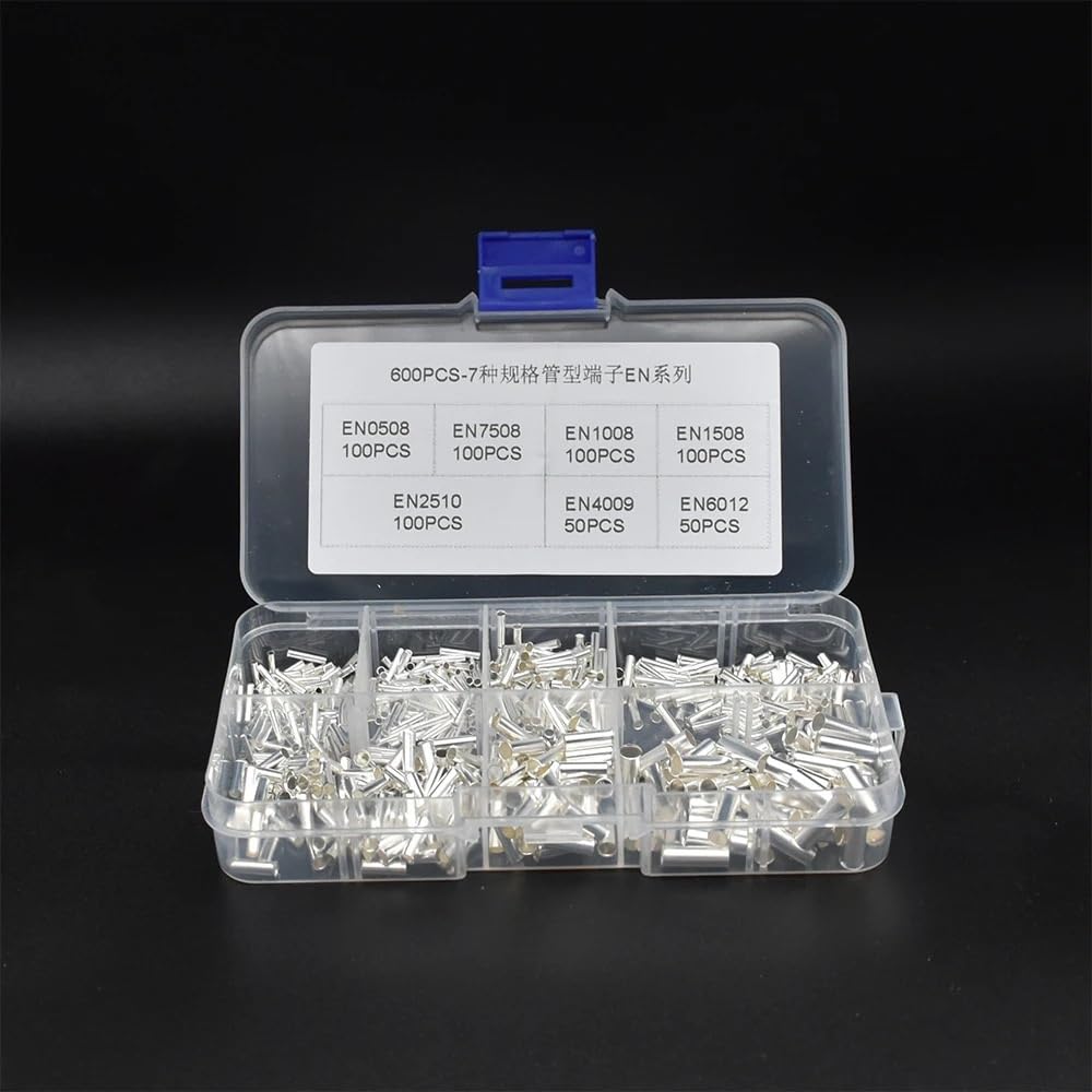 ICXLPMC 600Pcs 0.5mm2-6mm2 22-10 AWG Non-Insulated Wire Connector Ferrules Electrical Cable Terminal Copper Tinned