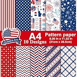 Morcheiong 30 Sheets 4th of July Pattern Paper Set A4 Size Decorative Paper Double-Sided Craft Origa