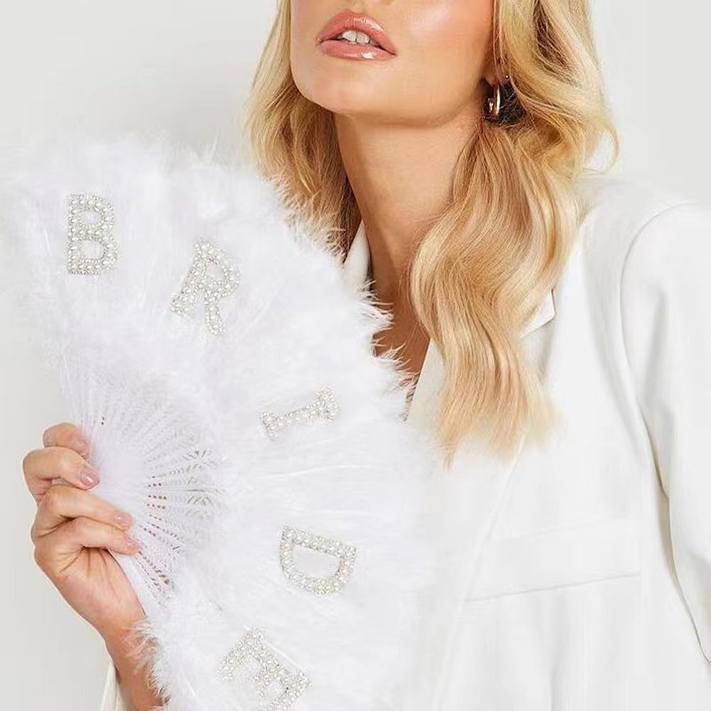 TRIXES BRIDE Ventaglio di piume portatile - Regalo per la sposa, addio al nubilato - Regalo per addio al nubilato