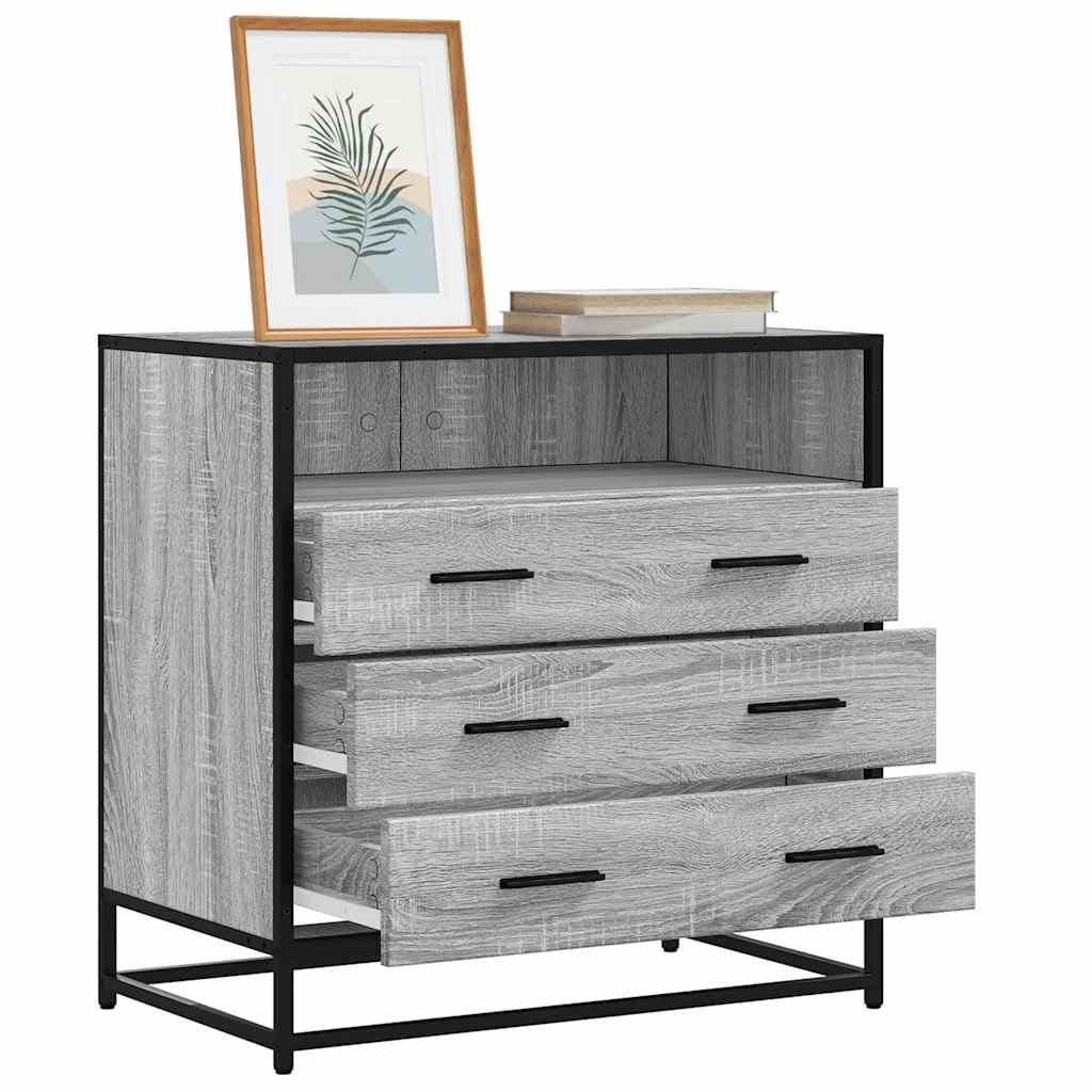 Cajonera gris Sonoma con estructura de metal y 3 cajones para salon