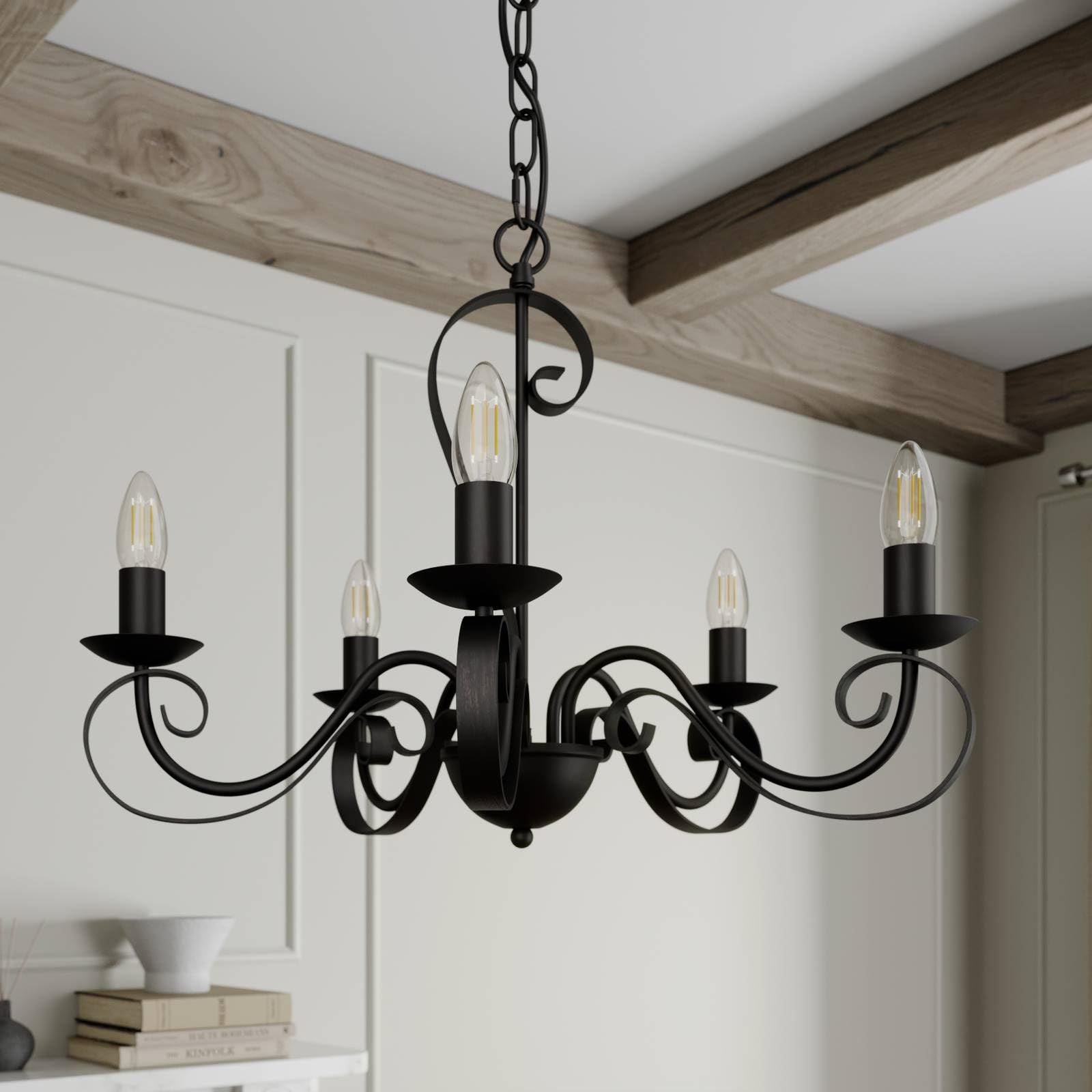 Lindby Kronleuchter Shervan (Retro, Vintage Antik) in Braun aus Metall (5 flammig E14) - Pendelleuchte Hängelampe Lüster Lampe Deckenleuchte Deckenlampe Wohnzimmerleuchte