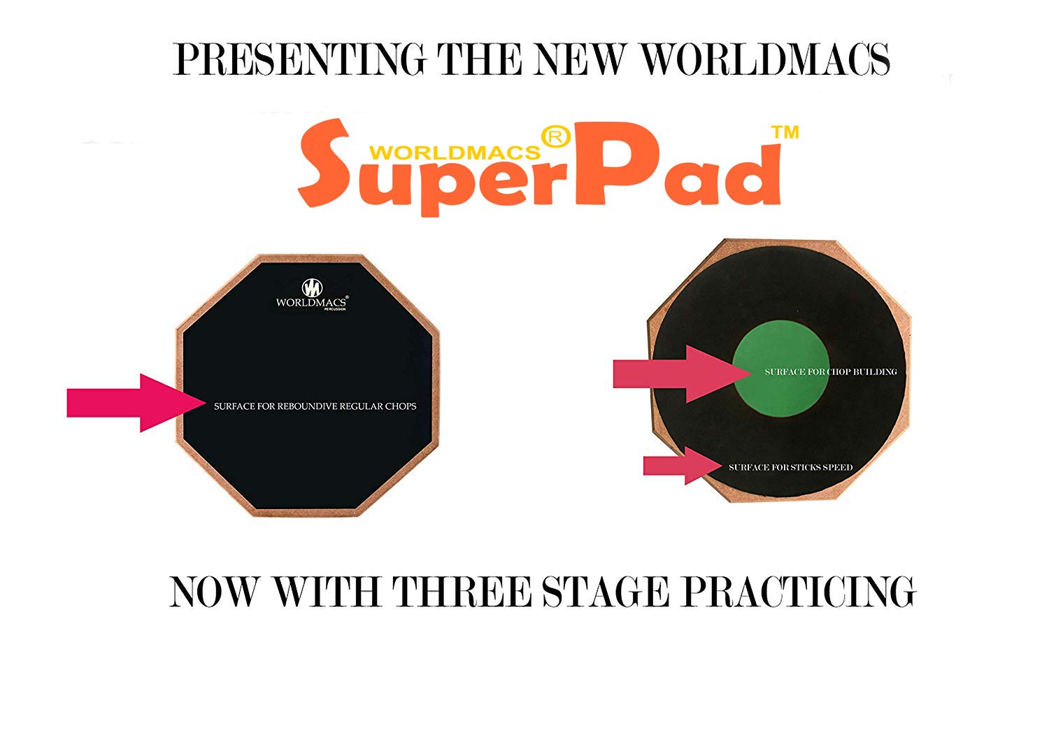 WORLDMACS 12"DRUM PRACTICE PAD+ BAG+ DRUM STICKS - Image 4 thumbnail
